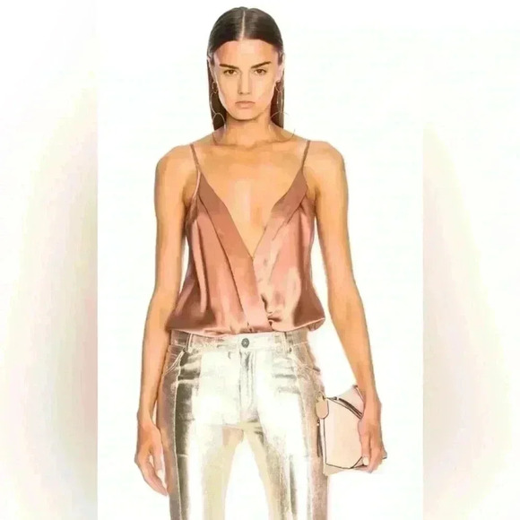 MICHELLE MASON Silk Cami Wrap Bodysuit in Desert Rose Size 6 - Picture 1 of 9